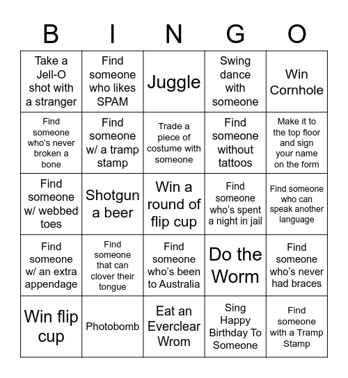 Party Bingo Card