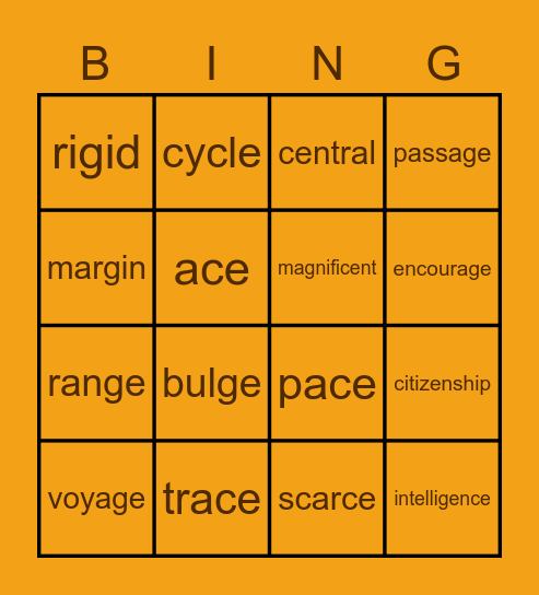 National Reading Vocabulary - Lesson 10 Bingo Card