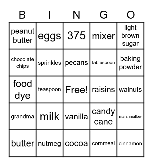 Virtual Cookie Fest Bingo Card