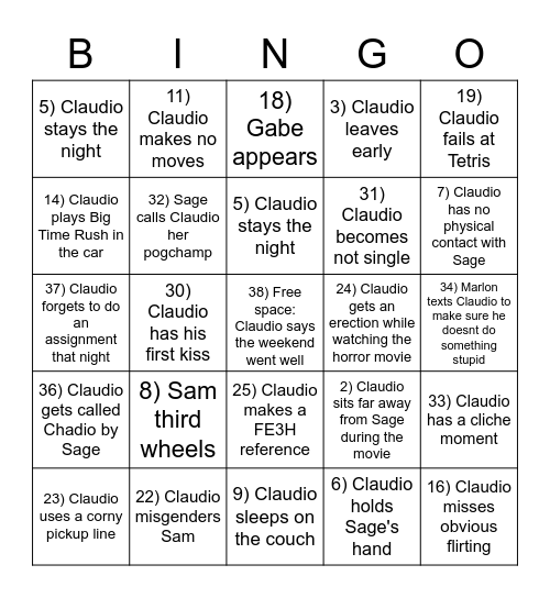 Cuck von Riegans night with Sage Bingo Card