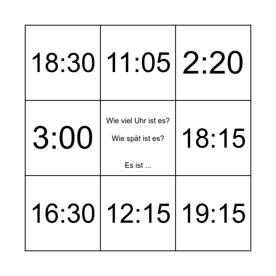 UHRZEIT Bingo Card