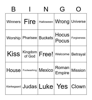 RLLA Sunday Bingo Card