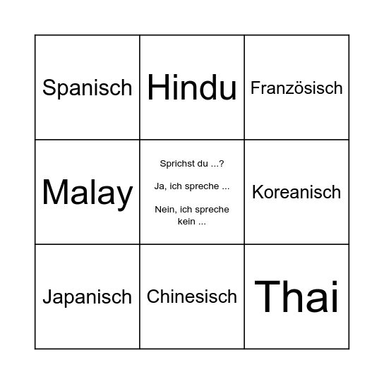 Welche Sprachen sprichst du? Bingo Card