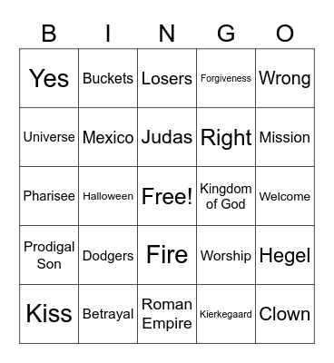 RLLA Sunday Bingo Card
