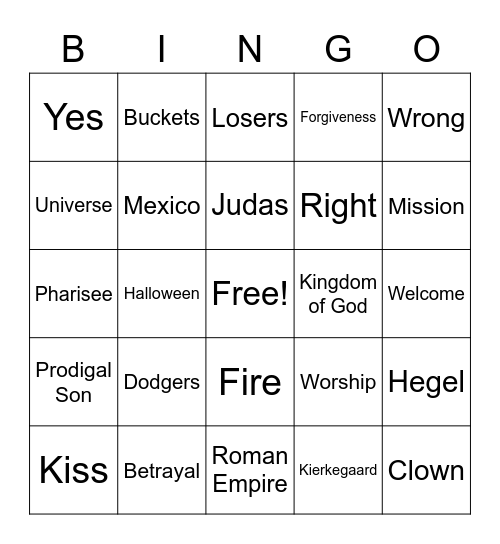 RLLA Sunday Bingo Card