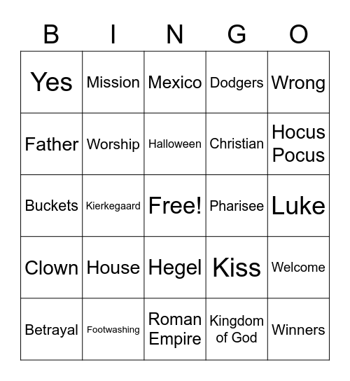 RLLA Sunday Bingo Card
