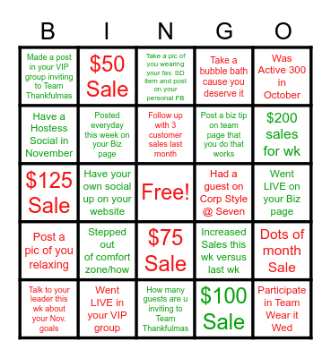 Team Bingo Week 1 Bingo Card