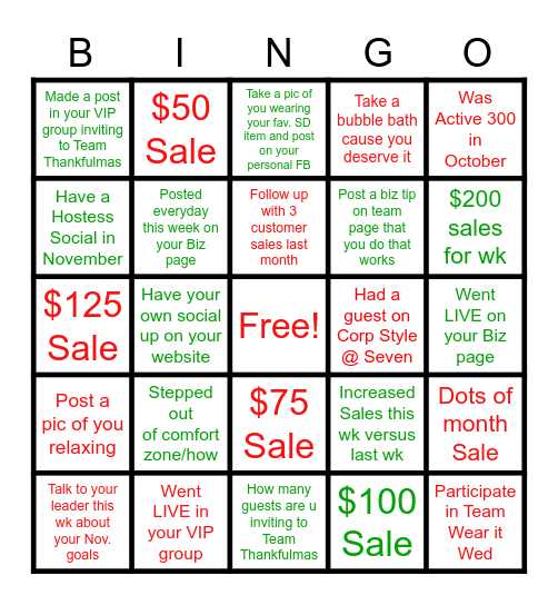 Team Bingo Week 1 Bingo Card
