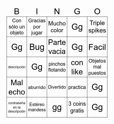 Geometry dash Bingo Card