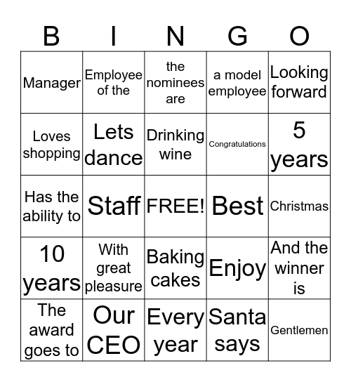 Servus End of Year Function BINGO!!! Bingo Card