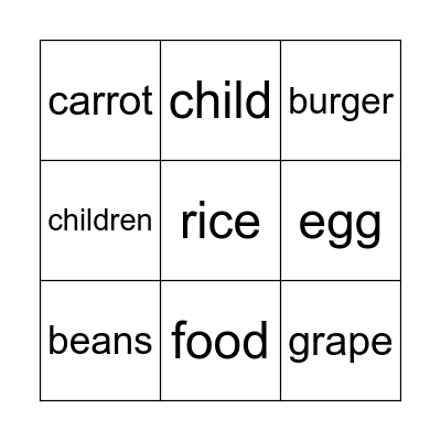 FOOD BINGO Card