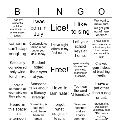 PD Bingo Card