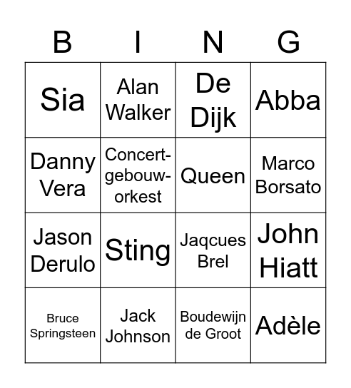 Muziekbingo Card