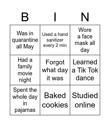 Quarantine bingo Card