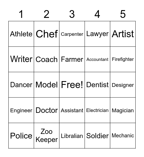 Profession Bing Bingo Card