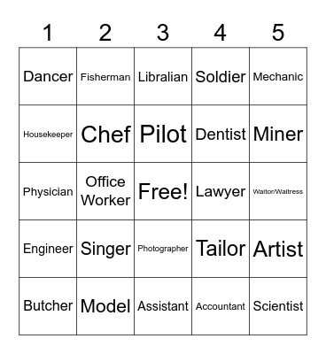 Profession Bing Bingo Card