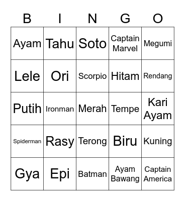 Tokyos Bingo. Bingo Card