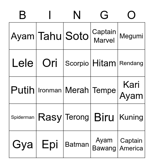 Tokyos Bingo. Bingo Card