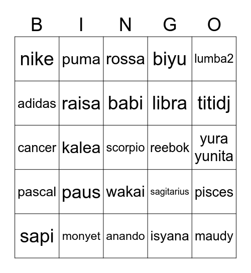 Untitled Bingo Card