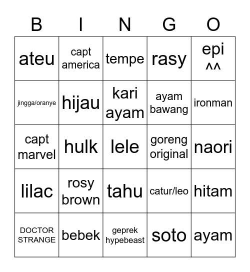 Untitled Bingo Card