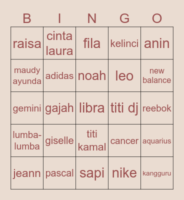 nasya's Bingo Card