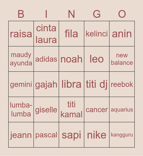 nasya's Bingo Card