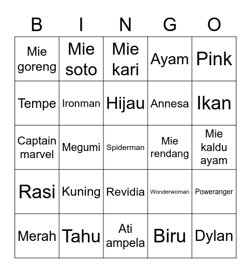 Rinjani Bingo Card