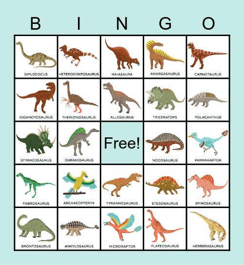 Dinosaur Bingo Card