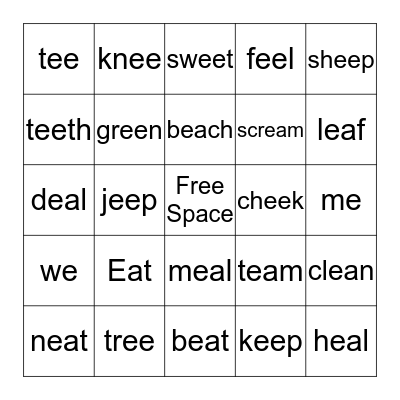 Long Ee Short Ee Bingo Card