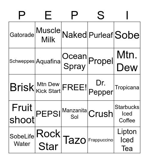 PEPSI BINGO Card