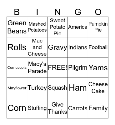 Thanksgiving Bingo Card
