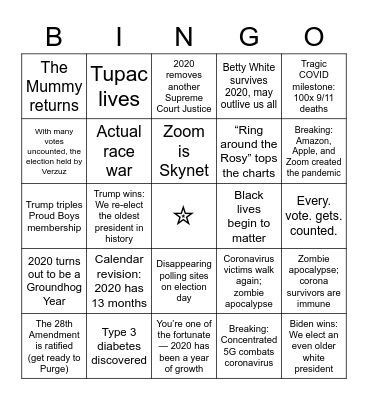 2020: The Season Finale Bingo Card