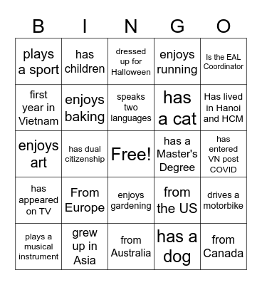ELLSA VN Bingo Icebreaker Bingo Card