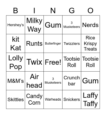 Halloween Candy BINGO Card