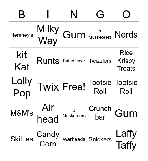 Halloween Candy BINGO Card
