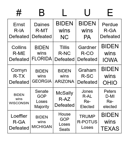 GOP Begone - 2020 Election Night Bingo Card