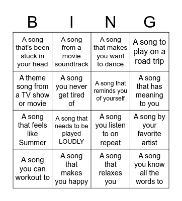 Listen Bingo Card
