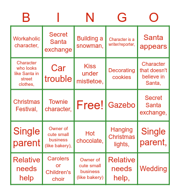 Hallmark Christmas Movie Bingo Card