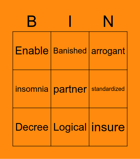 Vocab bingo Card