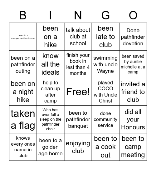 Being a Pathfinder Bingo Card