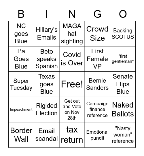 Burkey Election Day Bingo Card