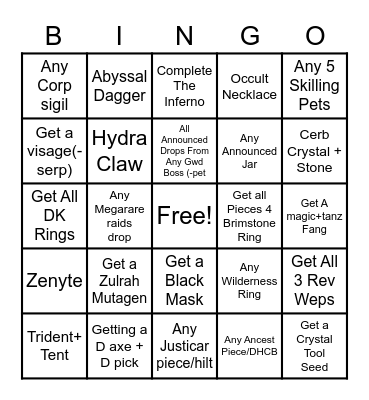 OSRS Bingo Card