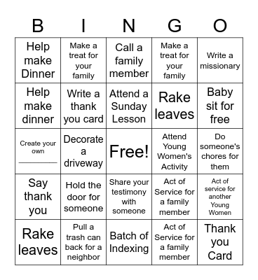 November Service Bingo Card