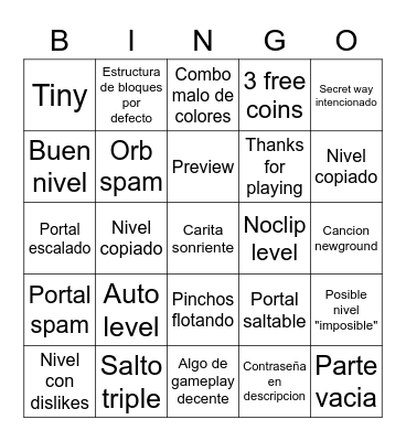 Geometry Dash Bingo Card