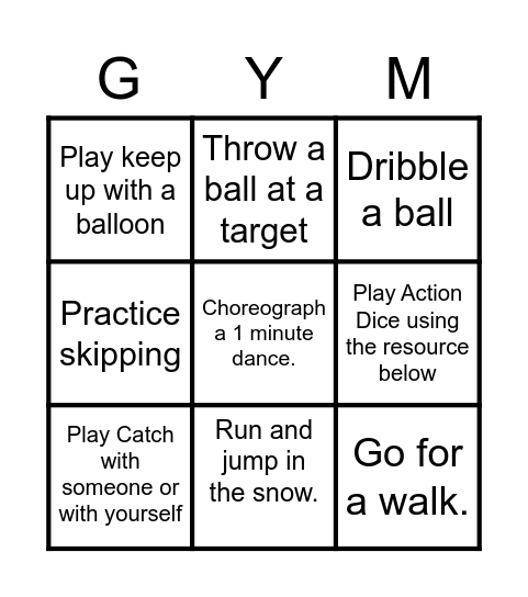 Gym with Ms. Berry Bingo Card