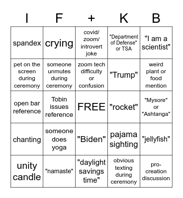 Wedding Bingo Card