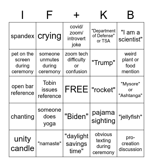 Wedding Bingo Card