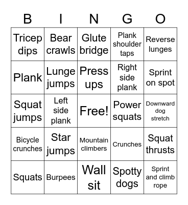 Fitness bingo Card