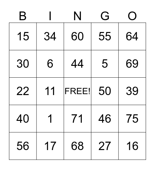 Memory Lane Bingo Card