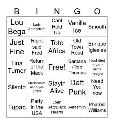 Epic Musical Bingo Card